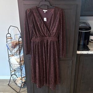 Maurices Shimmering Burgundy Long Sleeve Dress